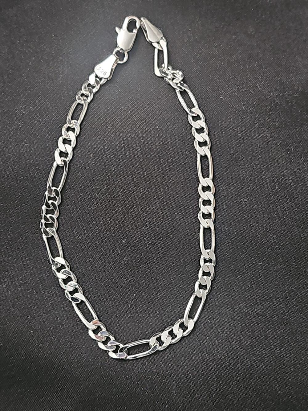 8in. 925 silver plated brass-3.8mm Figaro Bracelet